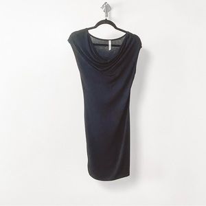 Fluxus Winter Holiday NYE Chic Casual Cowl Neck Cap Sleeve Mini Dress Black